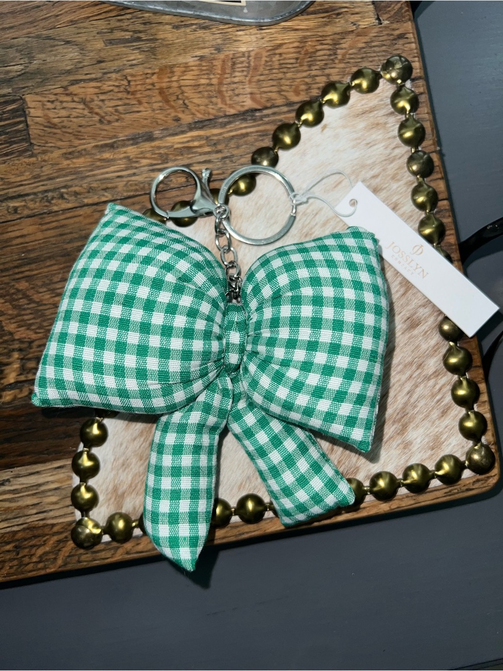 Green Gingham Bow Keychain - Women Accessories